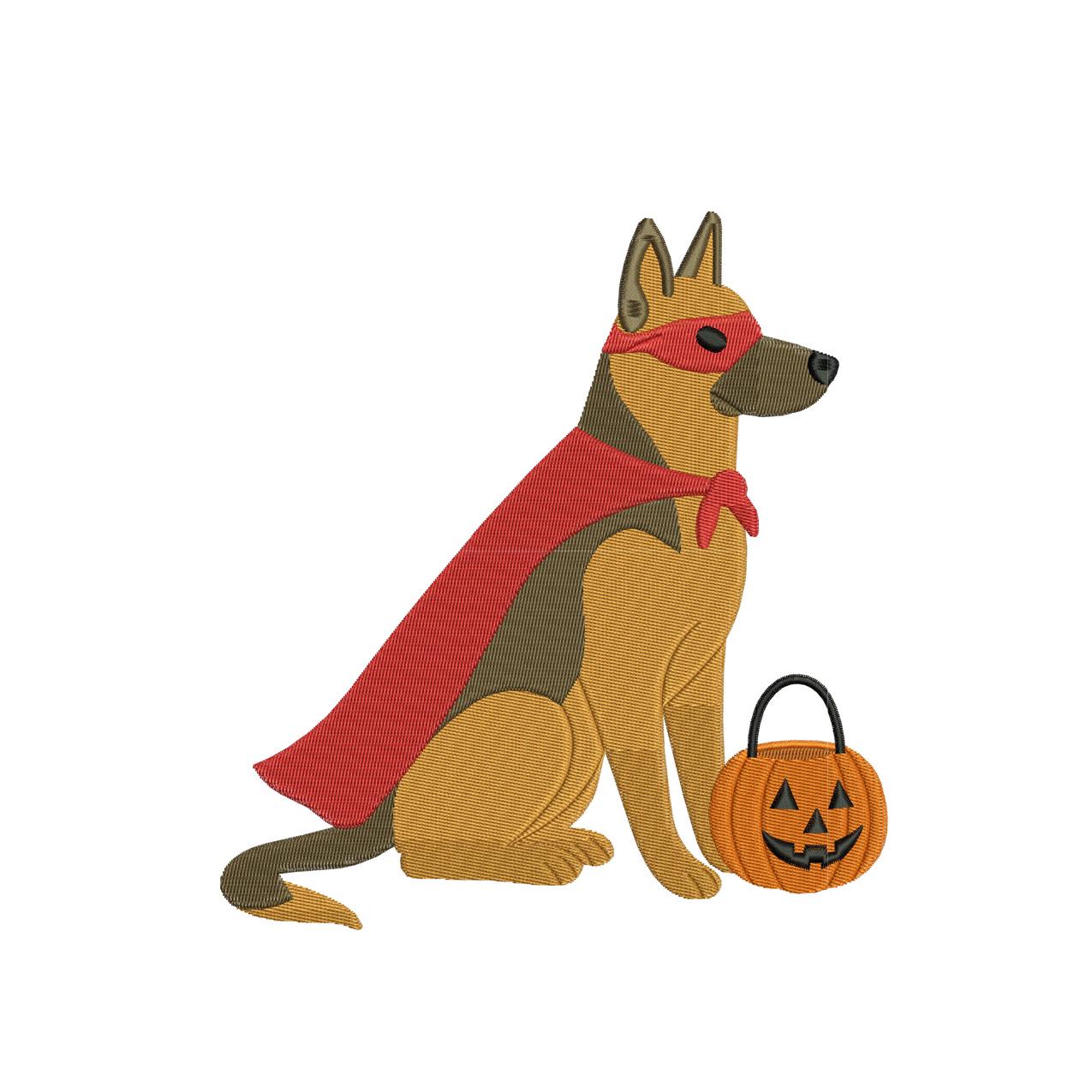 Superhero German Shepherd Halloween Embroidery Design (Digital Download)