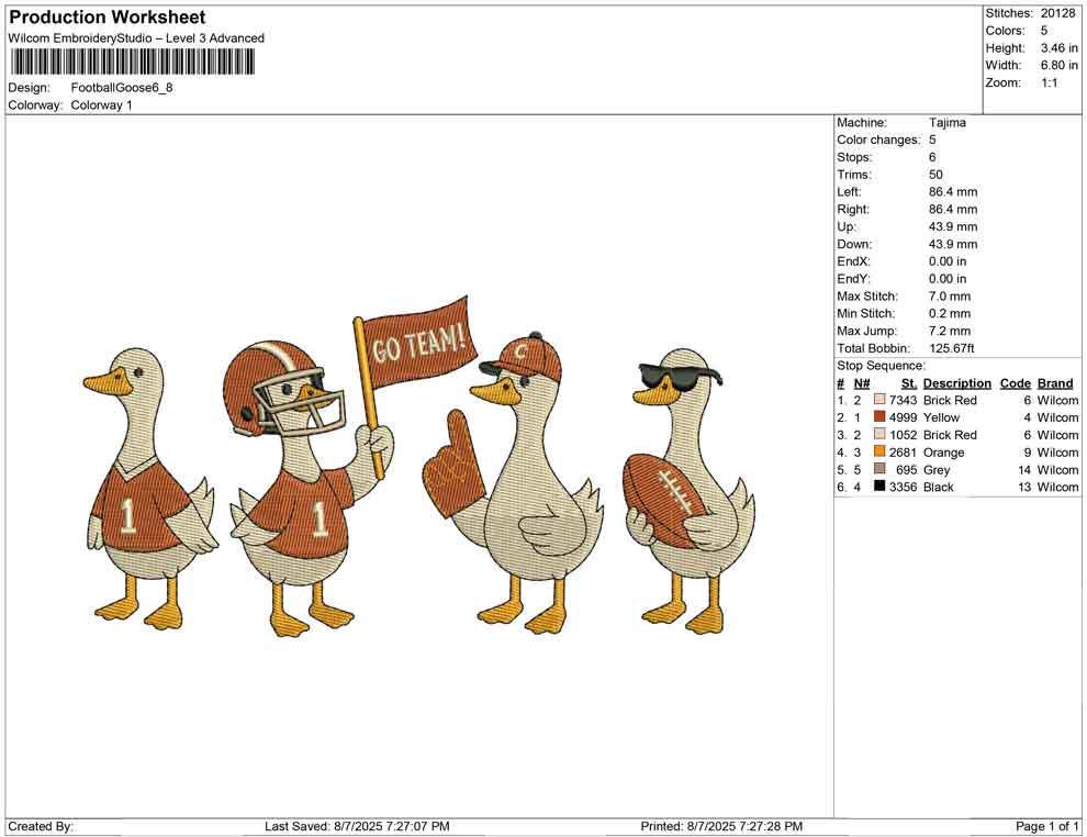 Football Machine Embroidery Design: Sport Duck Mascot (Digital Download)