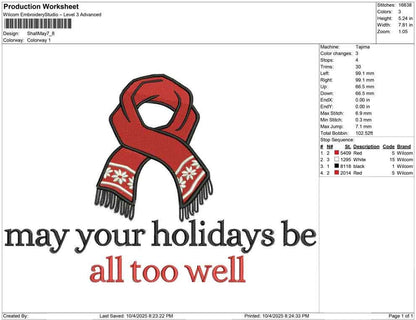 All Too Well Red Scarf Holidays Embroidery Design: Taylor inspired (Digital Download)