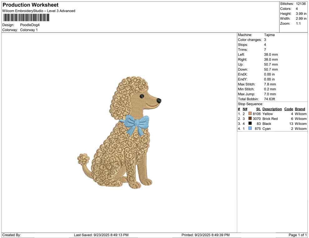 Poodle Embroidery Designs: Sitting Poodle Dog with Bow Embroidery Machine File (Digital Download)