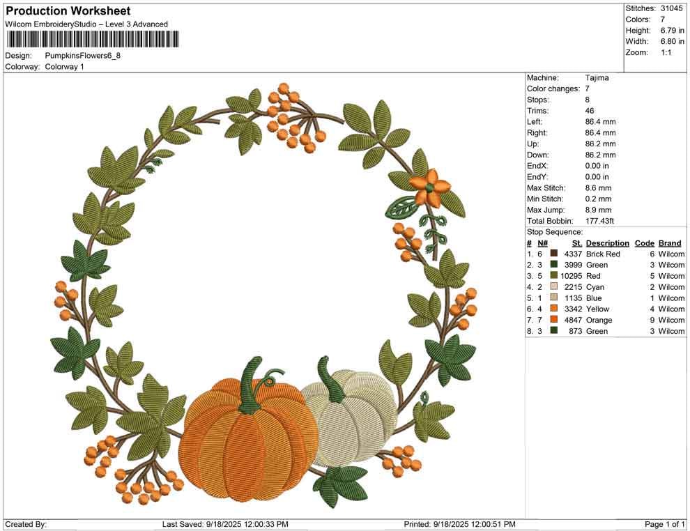 Fall Embroidery Frame: Pumpkin Floral Wreath Embroidery Design Fall Harvest Cornucopia Style Banner Crest (Digital Download)