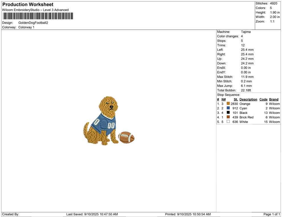 Goldendoodle Football Embroidery Design: Sports Mascot (DST PES EXP File) (Digital Download)