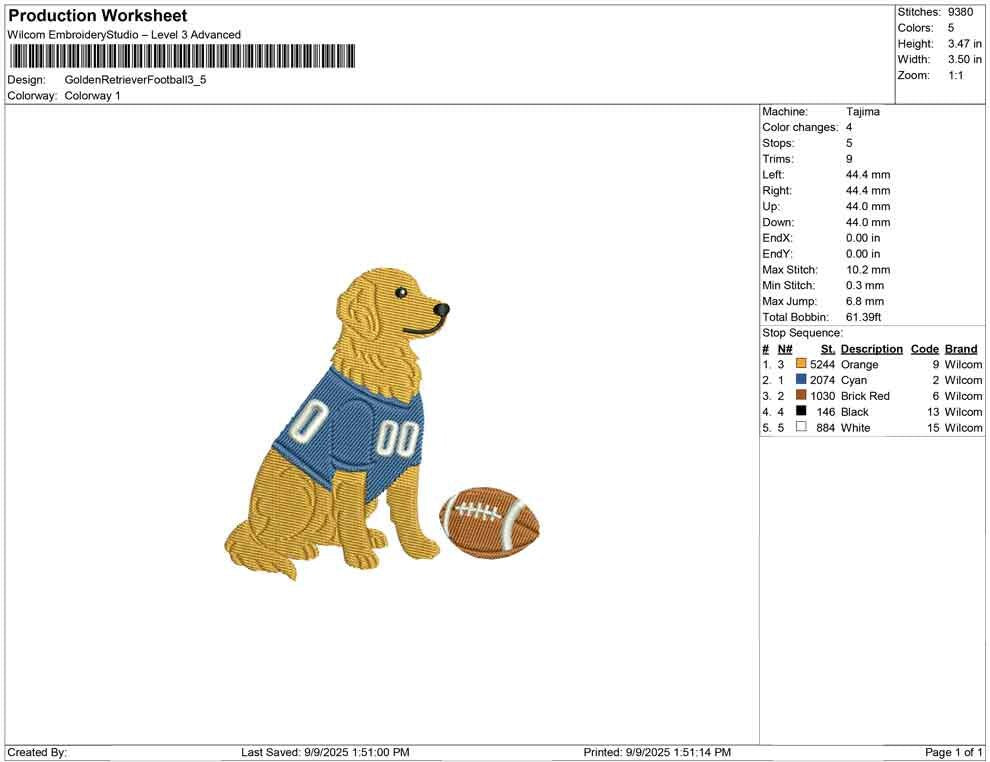 Golden Retriever Football Embroidery Design: Sports Dog In Jersey (Digital Download)