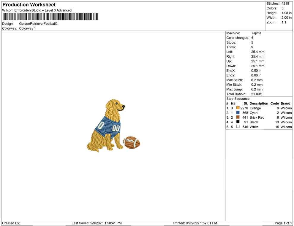 Golden Retriever Football Embroidery Design: Sports Dog In Jersey (Digital Download)