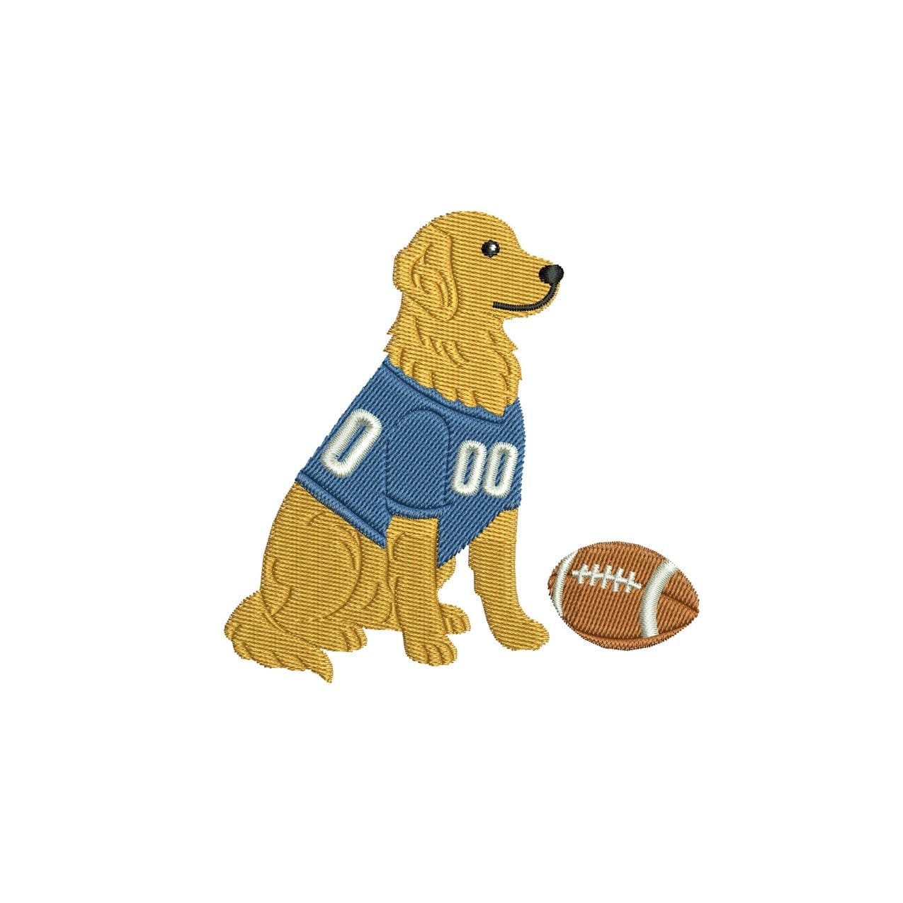 Golden Retriever Football Embroidery Design: Sports Dog In Jersey (Digital Download)