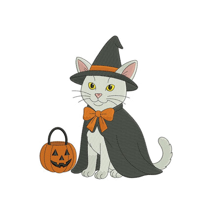 Witch Cat Halloween Embroidery Design: Spooky Kitty (Digital Download)