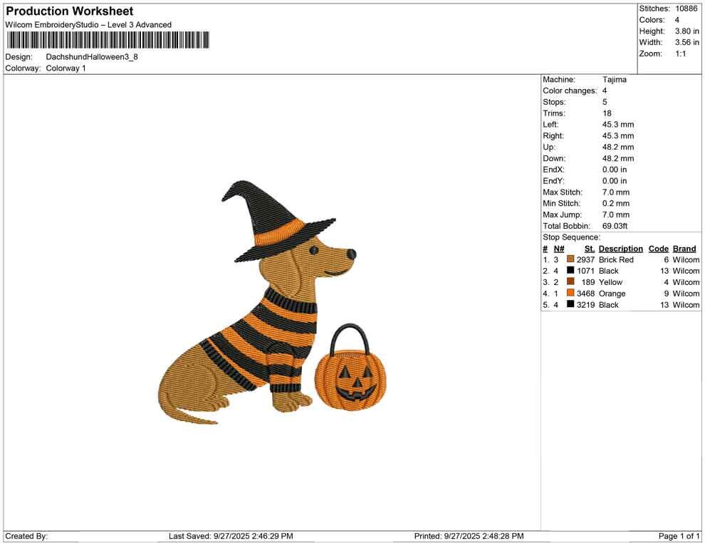 Dachshund Halloween Dog Embroidery Design: October Halloween Dog (Digital Download) PES Fall Dachshund Dog Machine Embroidery File EXP