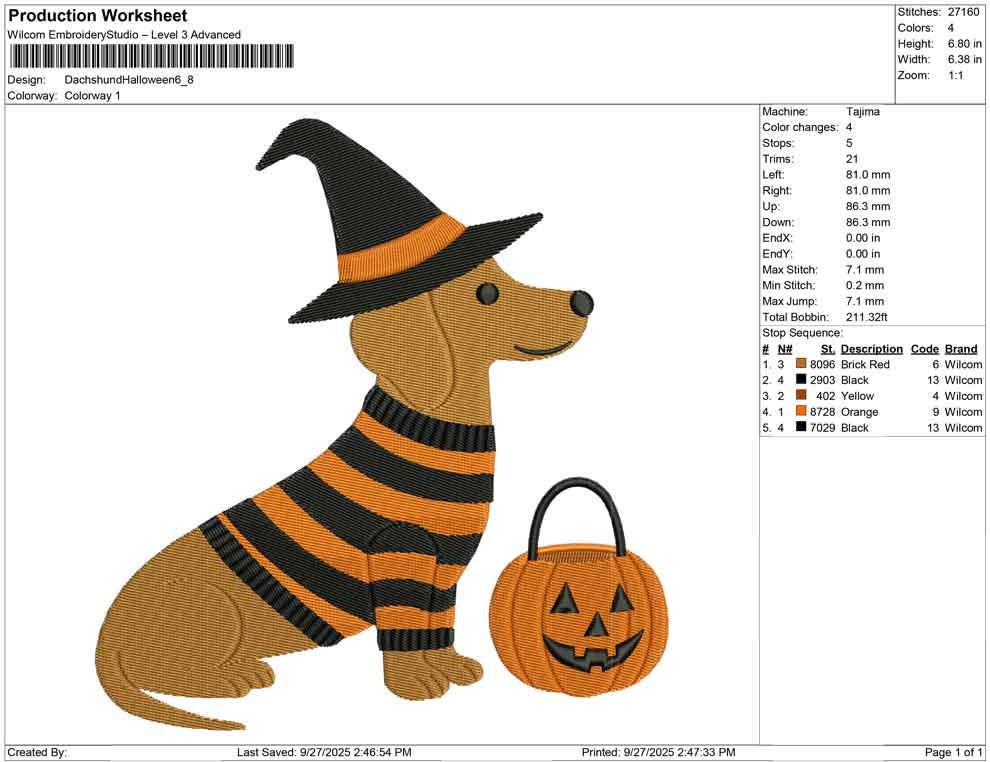Dachshund Halloween Dog Embroidery Design: October Halloween Dog (Digital Download) PES Fall Dachshund Dog Machine Embroidery File EXP