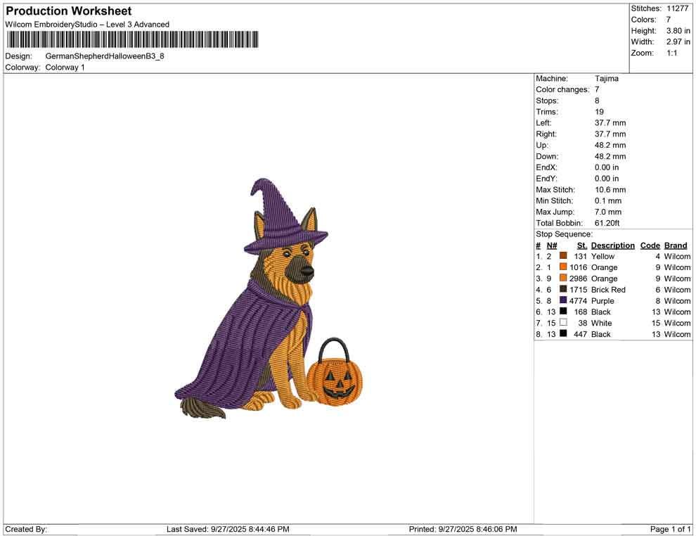 German Shepherd Witch Dog Embroidery Design: Halloween (Digital Download)