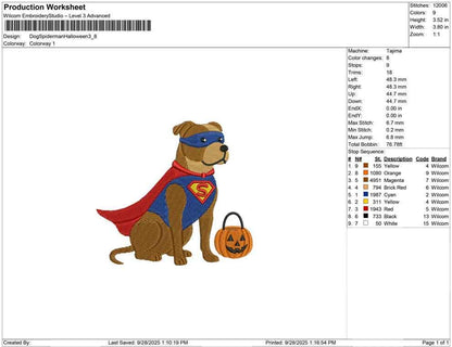 Superhero Pit Bull Halloween Embroidery Design (Digital Download)