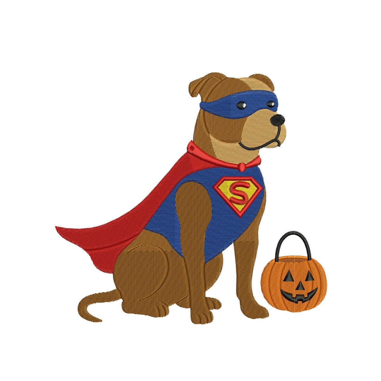 Superhero Pit Bull Halloween Embroidery Design (Digital Download)