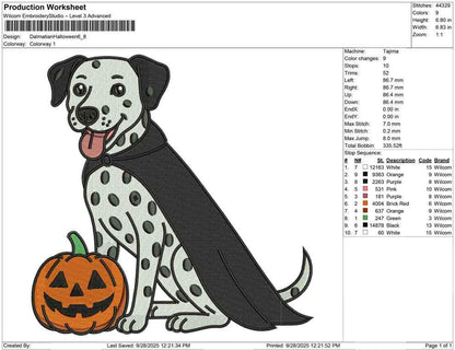 Halloween Dalmatian Dog Embroidery Design (Digital Download)