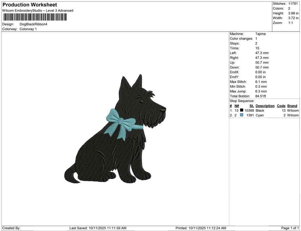 Scottish Terrier Embroidery Design: Dog with Teal Bow (Digital Download)