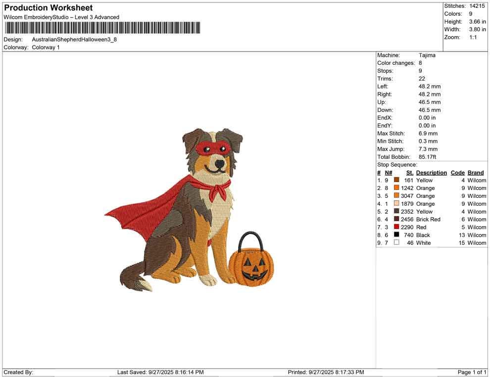 Halloween Superhero Australian Shepherd Dog Embroidery Design (Digital Download)