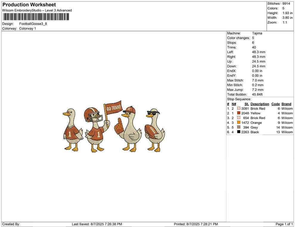Football Machine Embroidery Design: Sport Goose Mascot (Digital Download)
