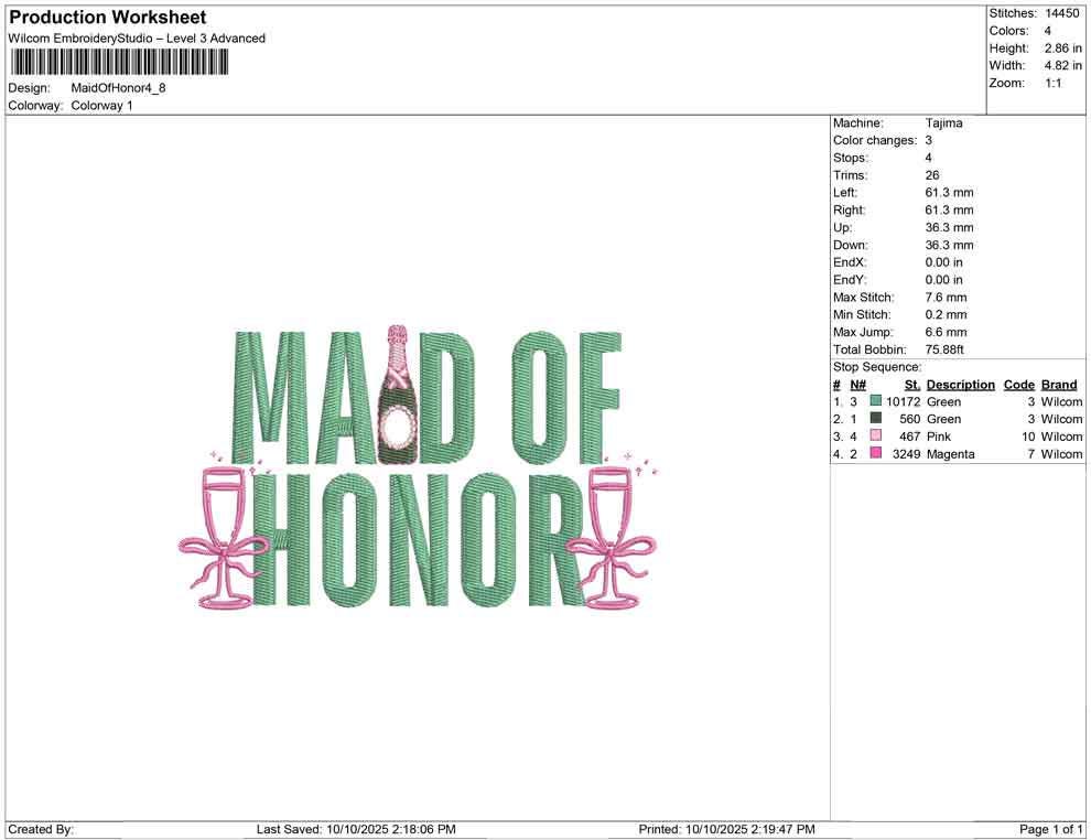 Maid of Honor Embroidery Design Wedding Machine Embroidery File