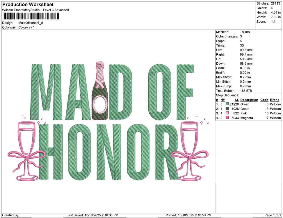 Maid of Honor Embroidery Design Wedding Machine Embroidery File