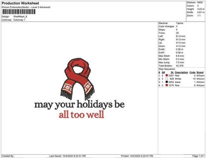 All Too Well Red Scarf Holidays Embroidery Design: Taylor inspired (Digital Download)