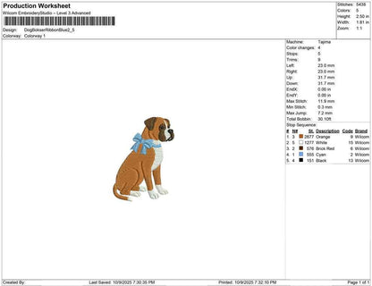 Boxer Dog with Blue Bow Embroidery Design (Digital Download)