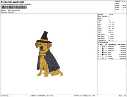 Halloween Golden Retriever Witch Dog Embroidery Design (Digital Download)