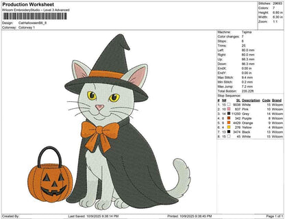 Witch Cat Halloween Embroidery Design: Spooky Kitty (Digital Download)