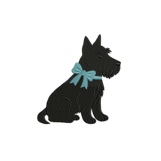 Scottish Terrier Embroidery Design: Dog with Teal Bow (Digital Download)