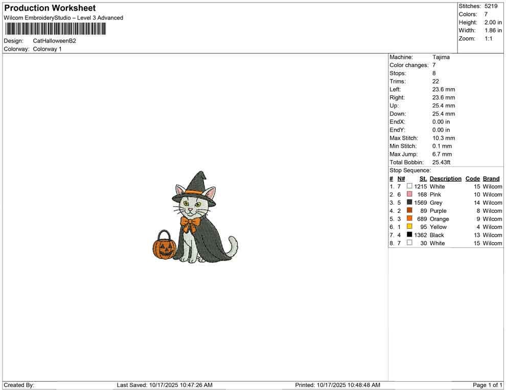 Witch Cat Halloween Embroidery Design: Spooky Kitty (Digital Download)