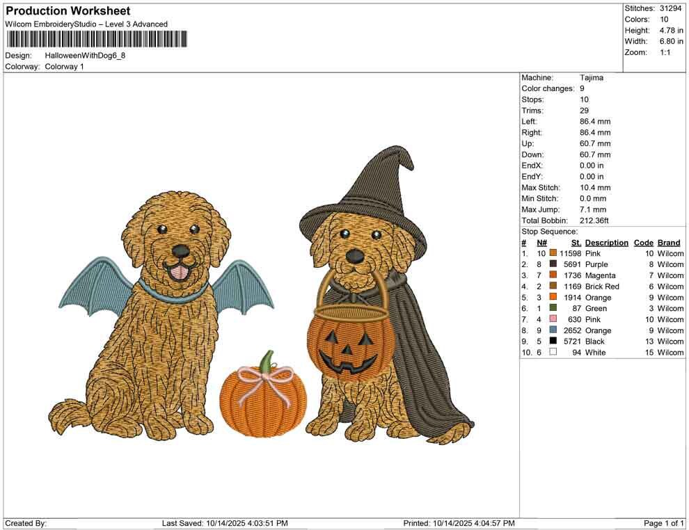 Halloween Goldendoodle Embroidery Design: Witch & Bat Dogs (Digital Download)