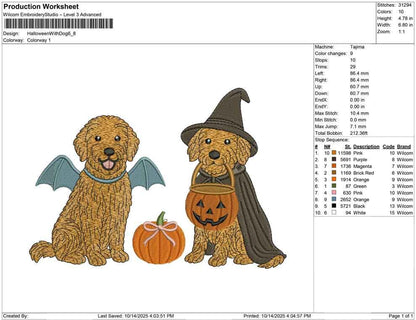 Halloween Goldendoodle Embroidery Design: Witch & Bat Dogs (Digital Download)