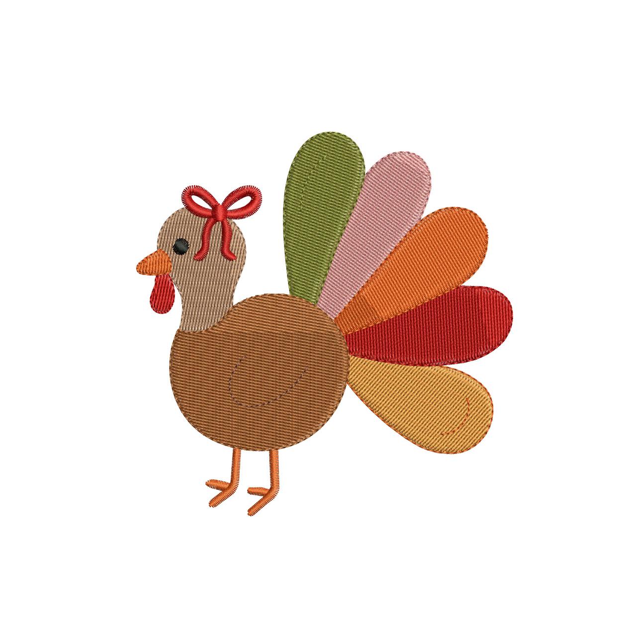 Thanksgiving Embroidery Designs: Cute Turkey Bow Embroidery Machine Embroidery file (Digital Download)