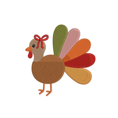 Thanksgiving Embroidery Designs: Cute Turkey Bow Embroidery Machine Embroidery file (Digital Download)