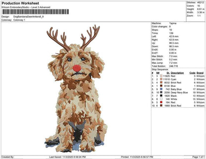 Christmas Embroidery Designs: Goldendoodle Embroidery Machine File Reindeer Dog Embroidery Designs Antlers Goldendoodle Dog Embroidery Files