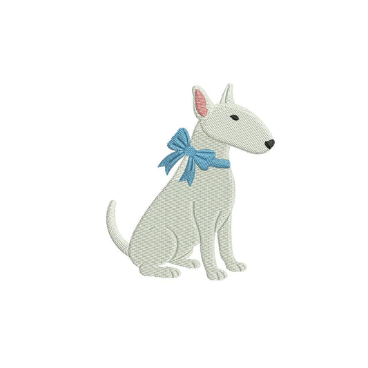 Bull Terrier Embroidery Designs: Dog with Bow Embroidery Machine File Bull Terrier Design (DST, PES, JEF, More) Digital Download
