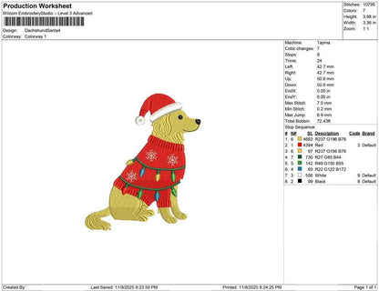 Golden Retriever Christmas Embroidery Design Santa Hat Scarf Dog Machine File Digital Download