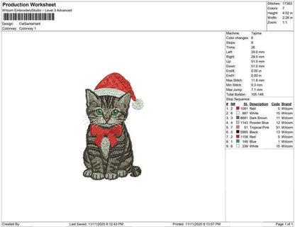 Cat Embroidery Designs: Christmas Embroidery Machine File Holiday Cats with Santa Hat and Scarf Embroidery Design (Digital Download)