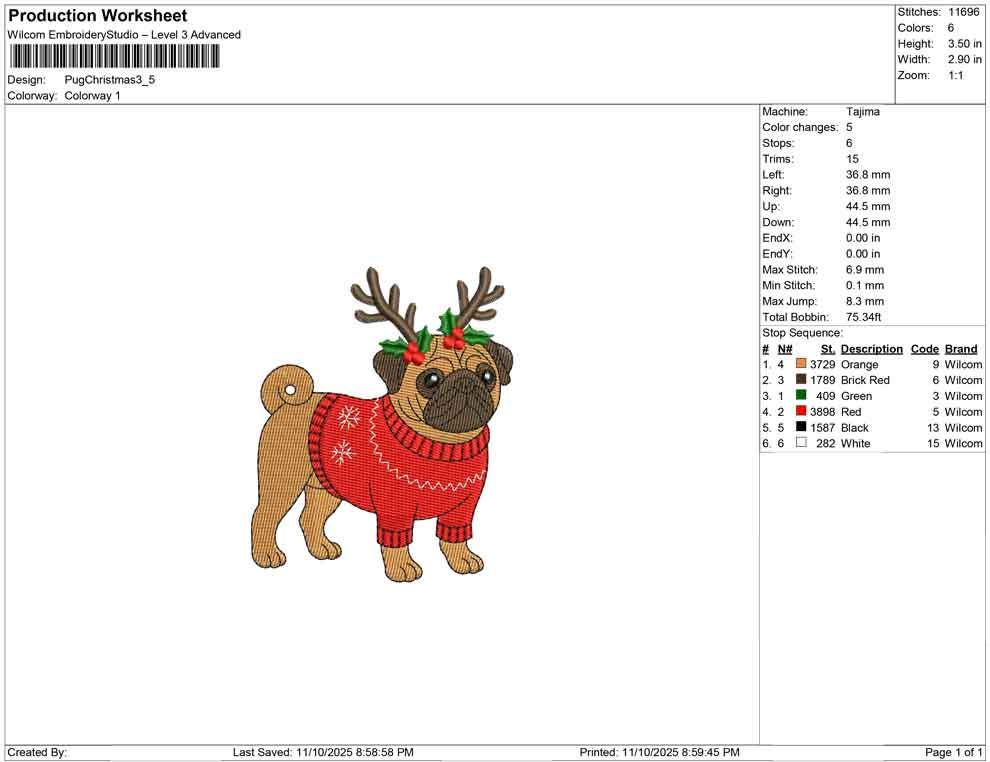 Pug Embroidery Designs: Christmas Embroidery Machine File Holiday Dog Embroidery Files (Digital Download)