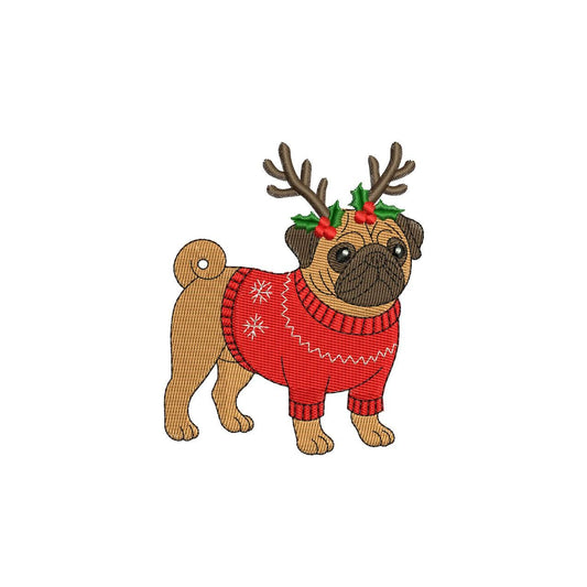 Pug Embroidery Designs: Christmas Embroidery Machine File Holiday Dog Embroidery Files (Digital Download)