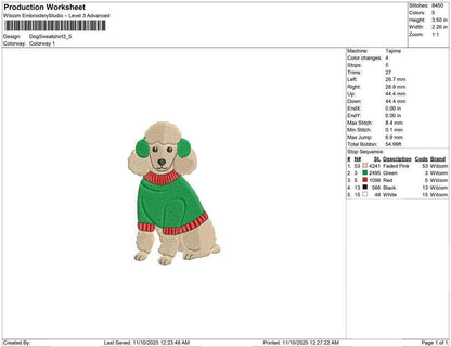 Poodle Embroidery Designs: Winter Embroidery Machine File Sweater Dog Poodle Embroidery Design (Digital Download)
