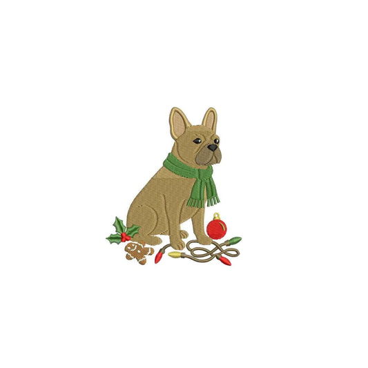 Bulldog Embroidery Designs: Christmas Embroidery Design Christmas Lights, Scarf on Dog Machine Embroidery File (Digital Download)