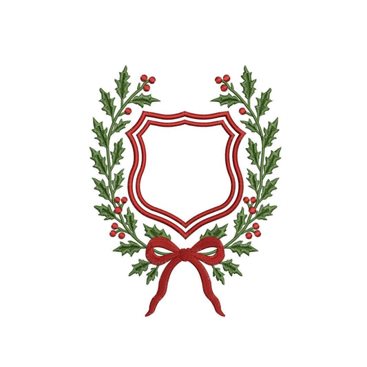 Christmas Embroidery Designs: Wreath Christmas Embroidery Frame Ribbon & Poinsettia Crest (Digital Download) (DST PES EXP File and more)
