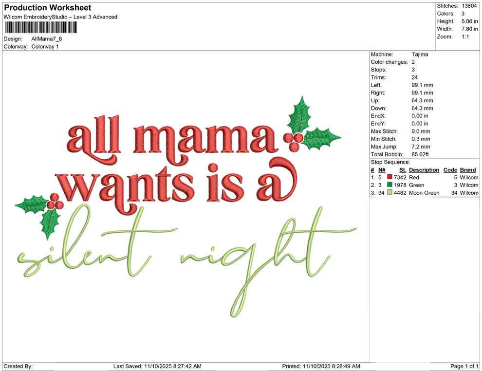 Christmas Embroidery Designs: Silent Night Christmas Embroidery Machine File Mama Embroidery Design
