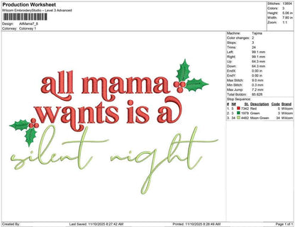Christmas Embroidery Designs: Silent Night Christmas Embroidery Machine File Mama Embroidery Design