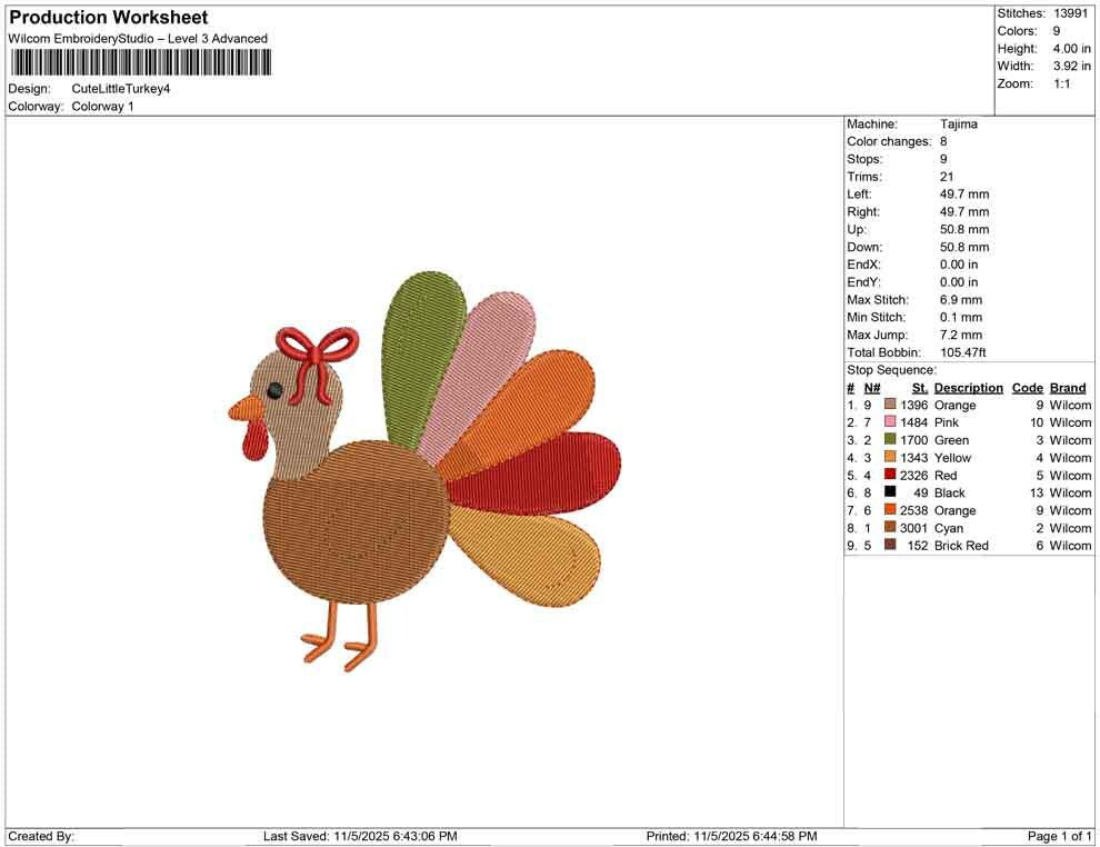 Thanksgiving Embroidery Designs: Cute Turkey Bow Embroidery Machine Embroidery file (Digital Download)