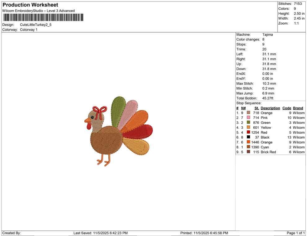 Thanksgiving Embroidery Designs: Cute Turkey Bow Embroidery Machine Embroidery file (Digital Download)