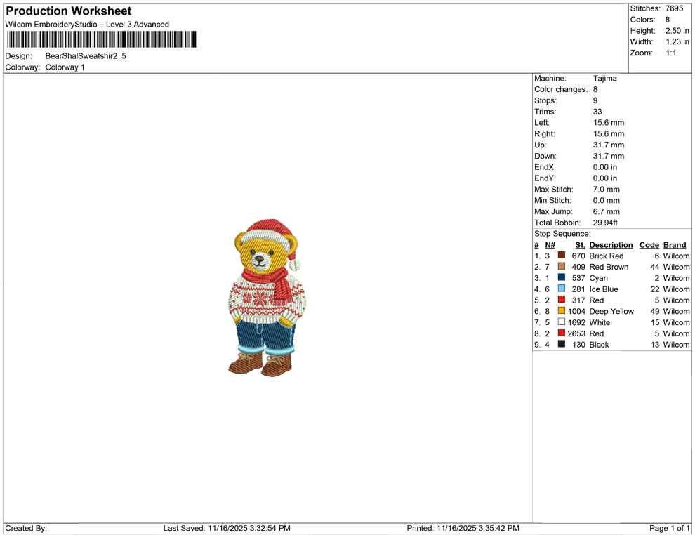 Teddy Bear Embroidery Designs: Cute Bear with Sweater Embroidery Machine File for Christmas Embroidery Design (Digital Download)