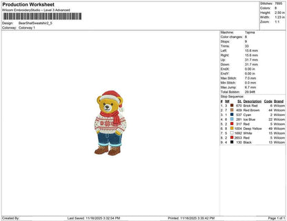 Teddy Bear Embroidery Designs: Cute Bear with Sweater Embroidery Machine File for Christmas Embroidery Design (Digital Download)