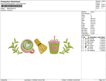 Matcha Embroidery Design: Matcha Drink Machine Embroidery File (PES DST JEF and more)