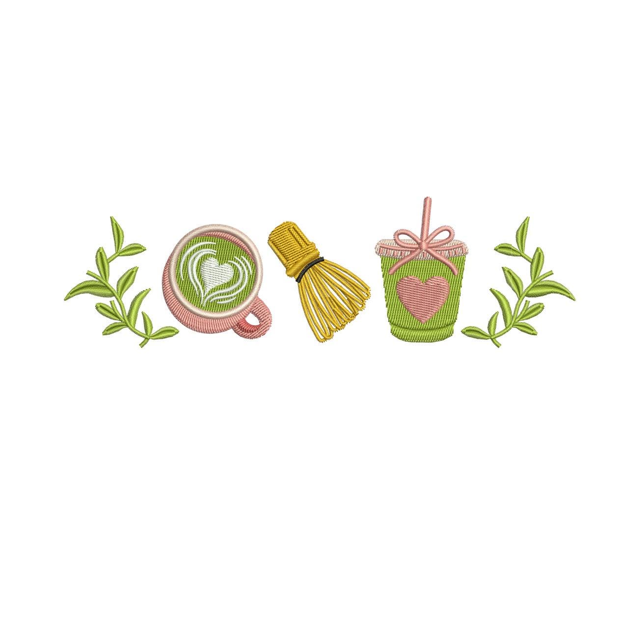 Matcha Embroidery Design: Matcha Drink Machine Embroidery File (PES DST JEF and more)