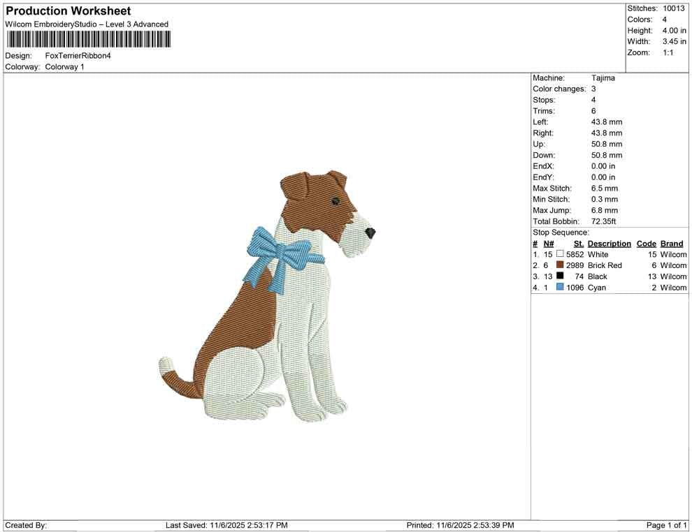 Fox Terrier Embroidery Designs: Dog with Bow Embroidery Machine File Fox Terrier Design (DST, PES, JEF, More) Digital Download