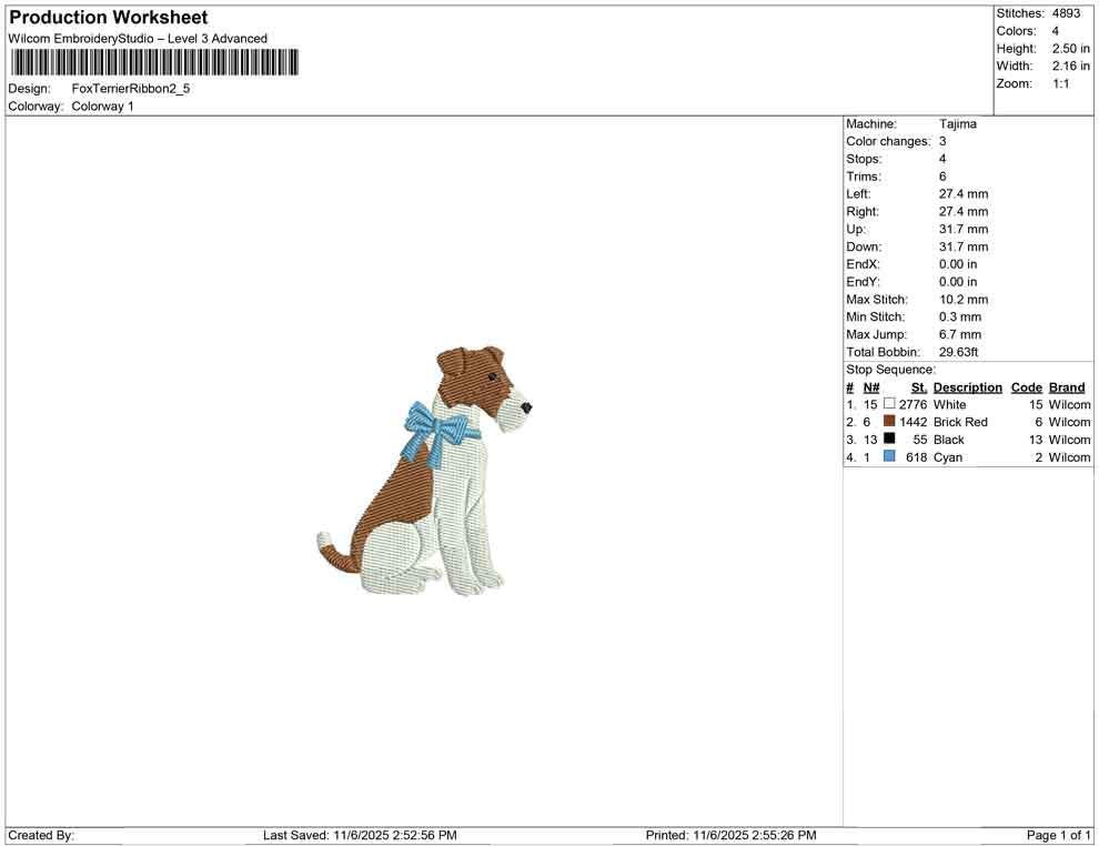 Fox Terrier Embroidery Designs: Dog with Bow Embroidery Machine File Fox Terrier Design (DST, PES, JEF, More) Digital Download